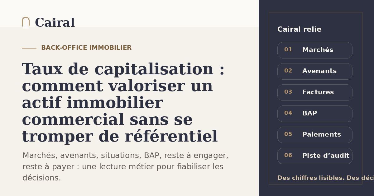 Taux de capitalisation : comment valoriser un actif immobilier commercial sans se tromper de référentiel