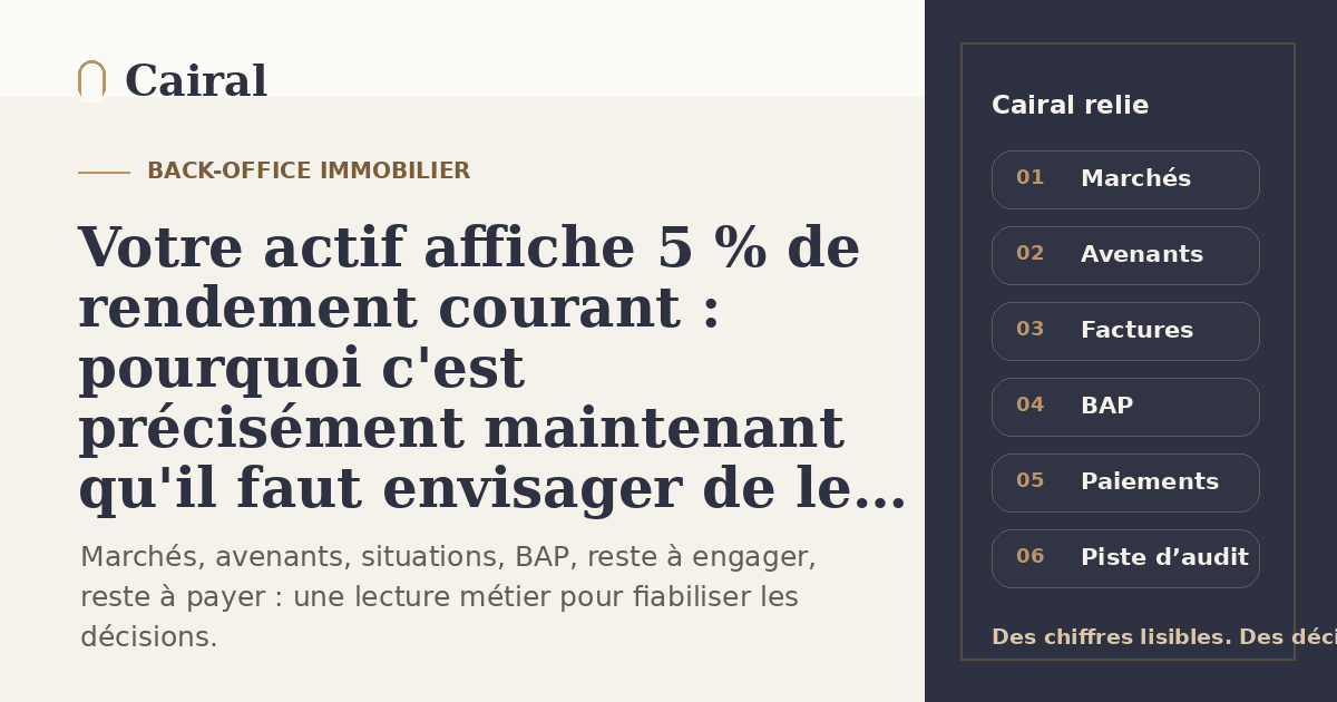 Votre actif affiche 5 % de rendement courant : pourquoi c'est précisément maintenant qu'il faut envisager de le vendre